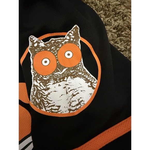 Hooters Racing Baseball Jersey Black Orange Button Up Shirt 00 Owl Logo Sz Small - Picture 6 of 6